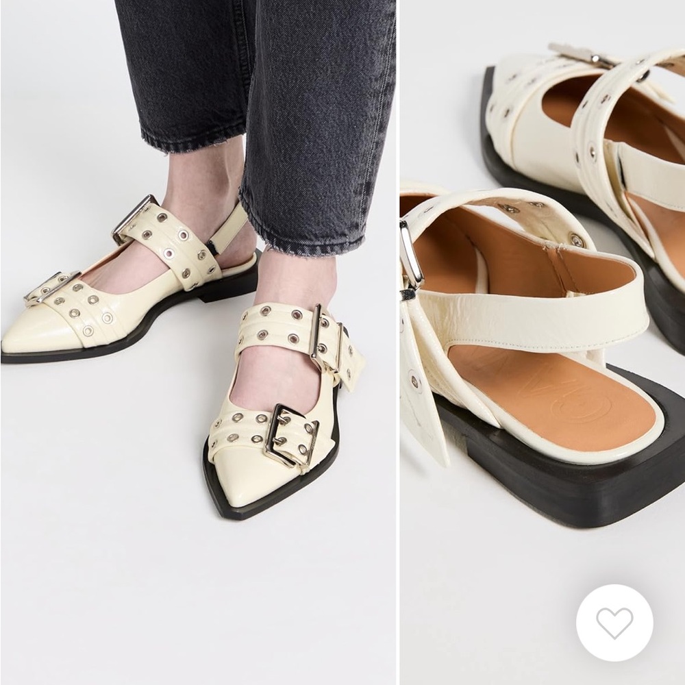 Ganni Wide Welt Buckle Ballerina Flats Naplack - Egret